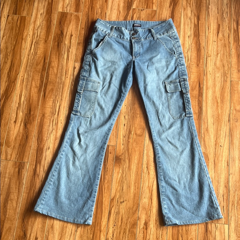 BONGO Light Blue Cargo Flare Mid Rise Jeans